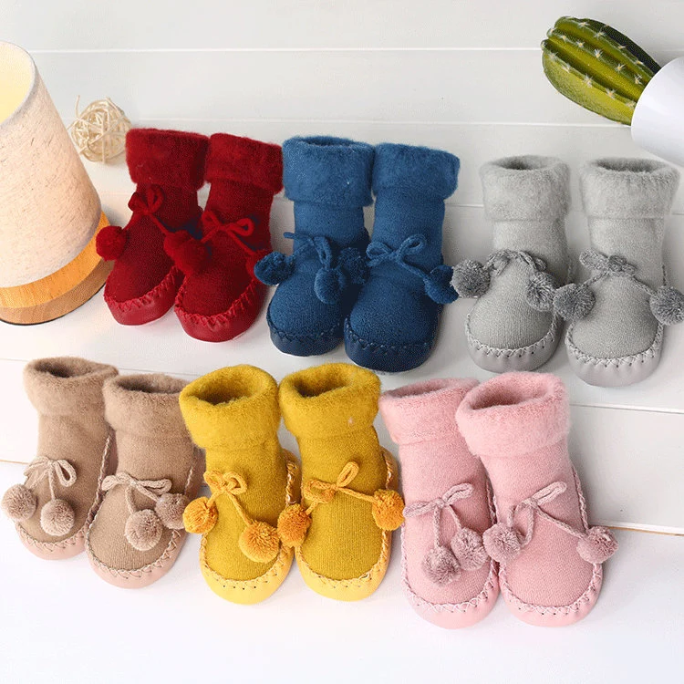 Baby Boys Girls Toddlers Cute Moccasins Soft Non-Skid Indoor Home Slipper Winter Warm Shoes Socks for 6-24 Months Esg11069