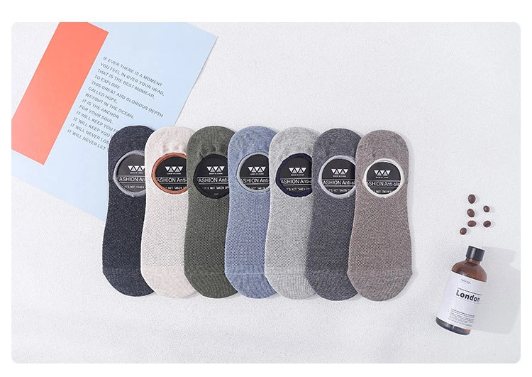 Summer Mesh Men′s Invisible Breathable Hollow out Casual Solid Silicone Anti Stripping Cotton Boat Socks